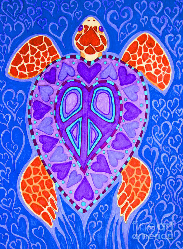 Sea Turtle Poster featuring the drawing Sea Turtle Hearts 2 by Nick Gustafson