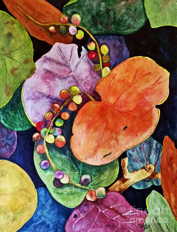Seagrapes Poster featuring the painting Autumn Sea Grapes by Terri Mills