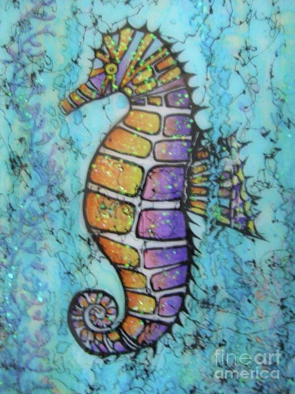 Turquoise Poster featuring the painting Seahorse Downunder by Midge Pippel