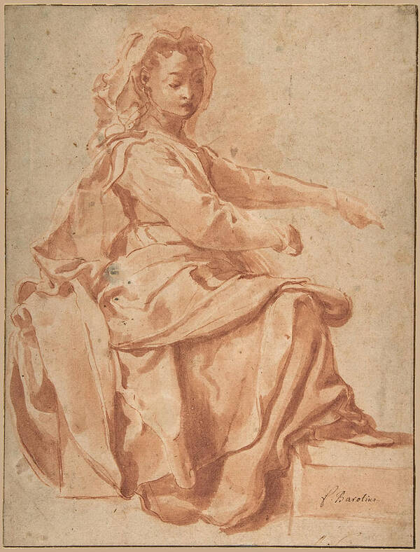 Pietro Faccini Poster featuring the drawing Seated Female Figure by Pietro Faccini