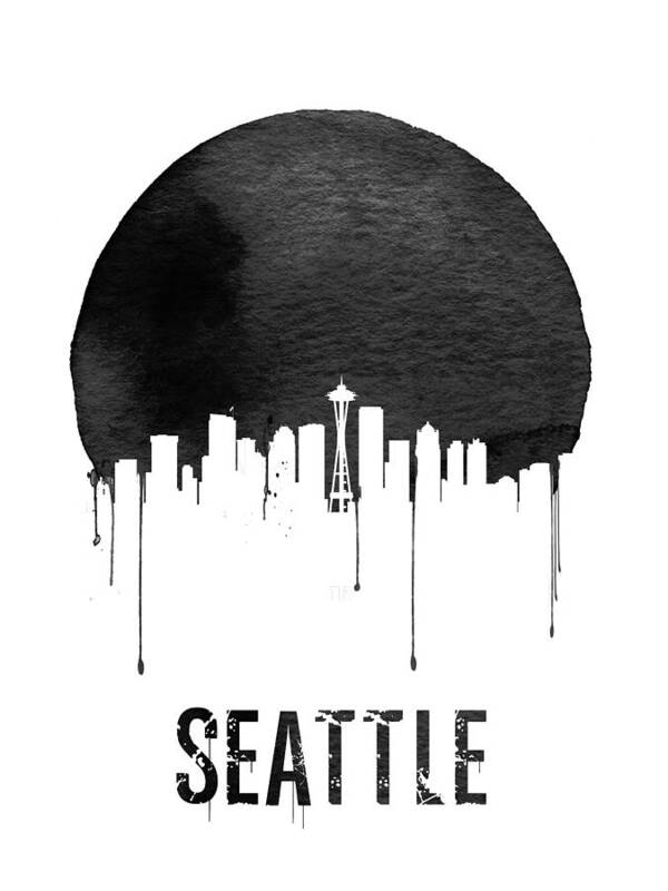 Seattle Poster featuring the painting Seattle Skyline White by Naxart Studio