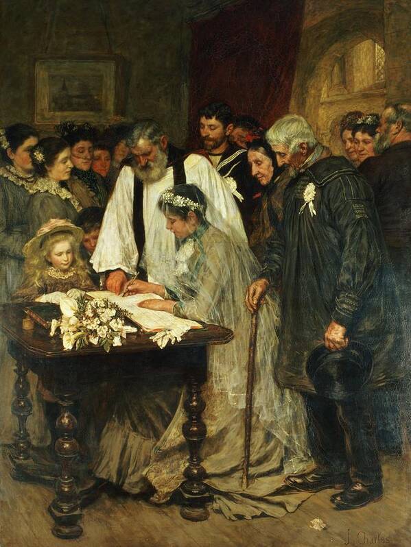 Signing Poster featuring the painting Signing the Marriage Register by James Charles