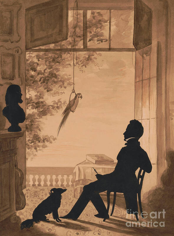 Bird Poster featuring the mixed media Silhouette profile of artist Charles Fenderich, 1841 by Augustin Amant Constant Fidele Edouart