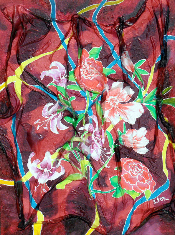 Hand Painted Silk Poster featuring the painting Silk Floral Ribbon by Sandra Fox