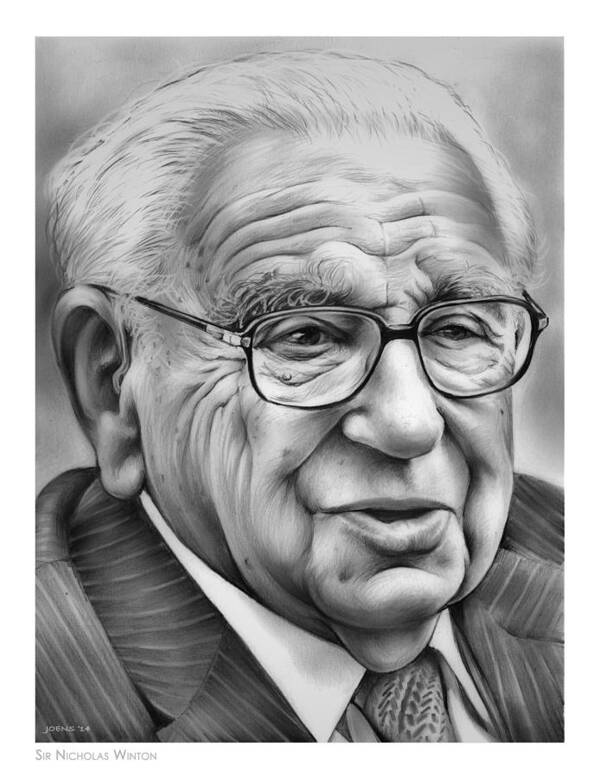 Sir Nicholas Winton Poster featuring the drawing Sir Nicholas Winton by Greg Joens