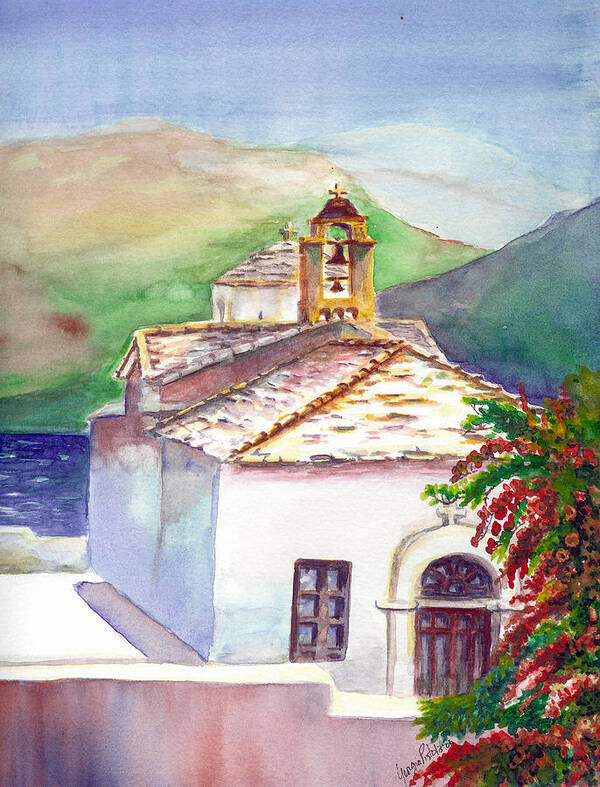 Mediterranean Poster featuring the painting Skopelos church by Georgia Pistolis