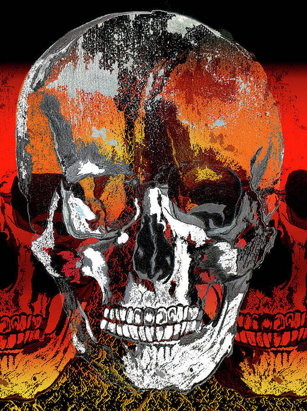 Skulls Poster featuring the digital art Skull Times Three by Lisa Stanley