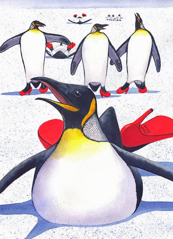 Penguin Poster featuring the painting Sliding in Style by Catherine G McElroy