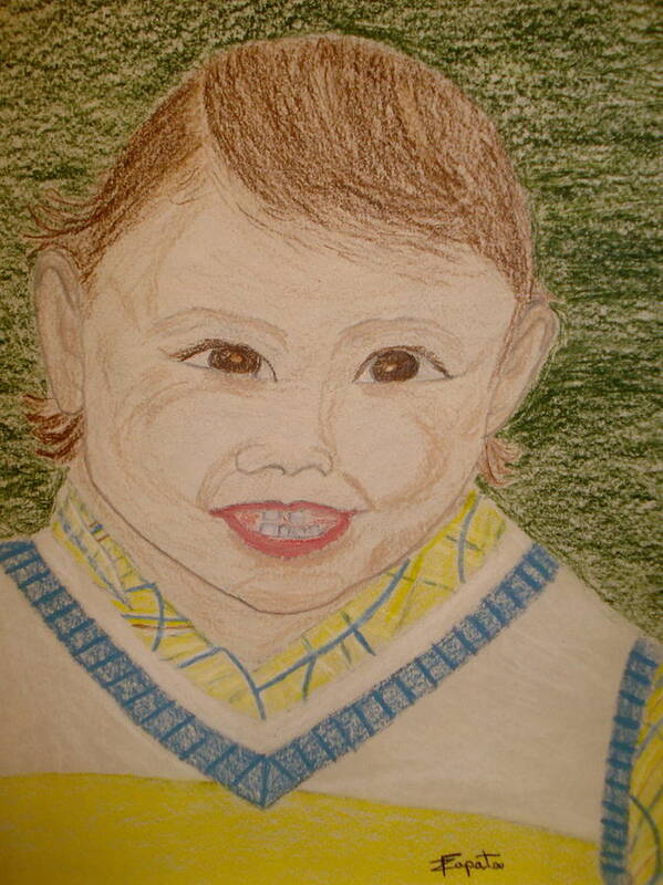 Portrait Child Poster featuring the drawing Smiling by Felix Zapata