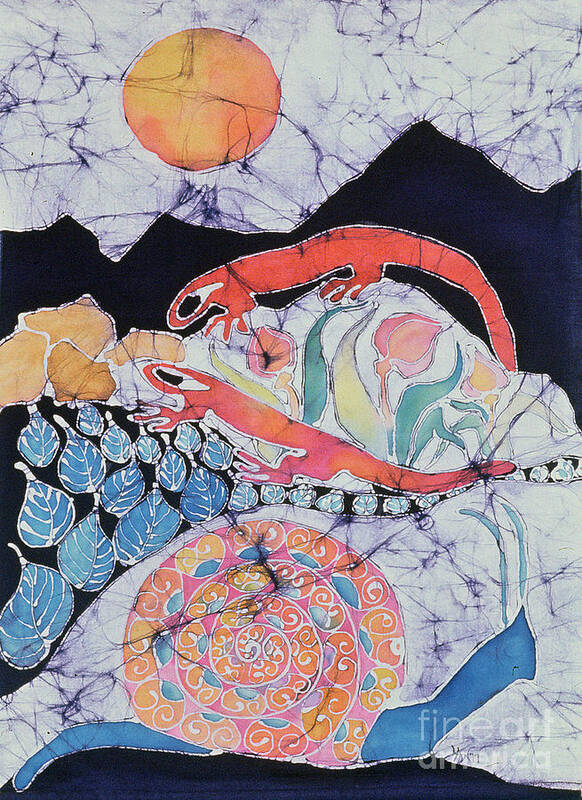 Snail Poster featuring the tapestry - textile Snail with Red Efts by Carol Law Conklin