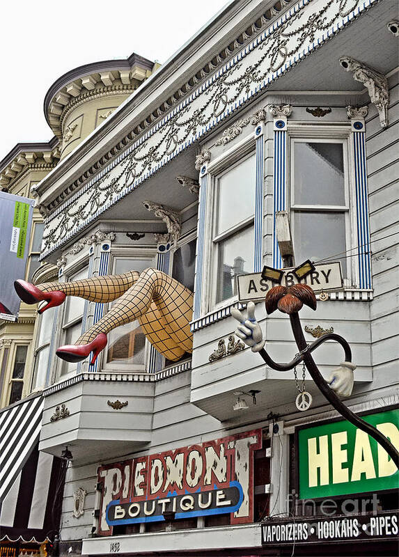Two Giant Fishnetted Legs Poster featuring the photograph Something to find only the in the Haight Ashbury by Jim Fitzpatrick