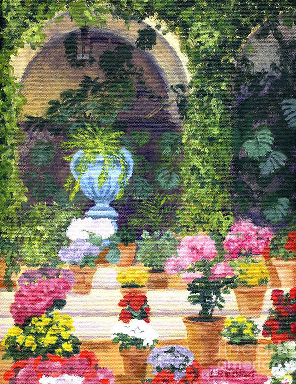Acrylic Poster featuring the painting Spanish Courtyard by Lynne Reichhart
