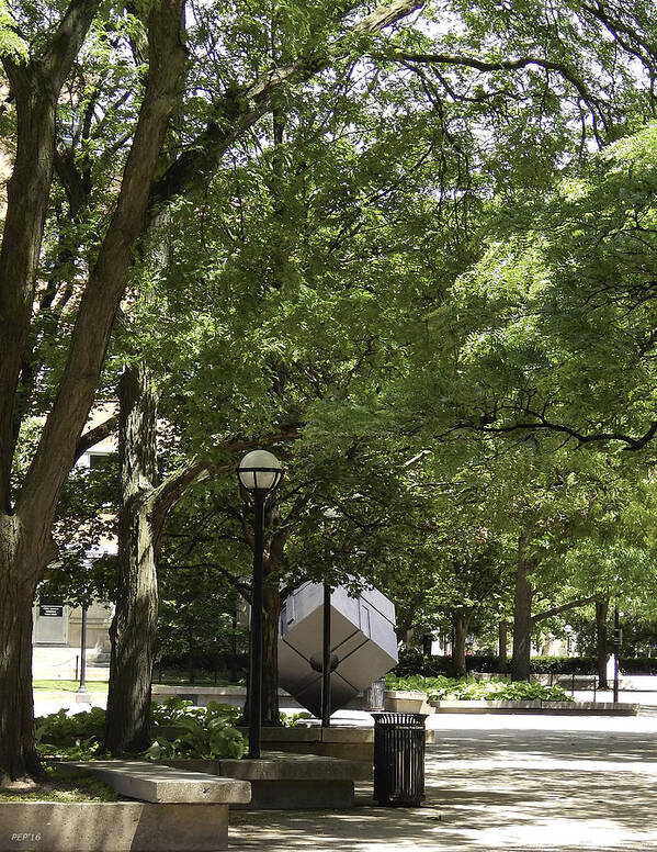 Ann Arbor Poster featuring the photograph Spinning Cube On Campus by Phil Perkins