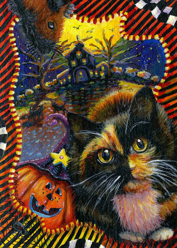 Cat Poster featuring the painting Spooky Autumn with My Friends by Jacquelin L Westerman