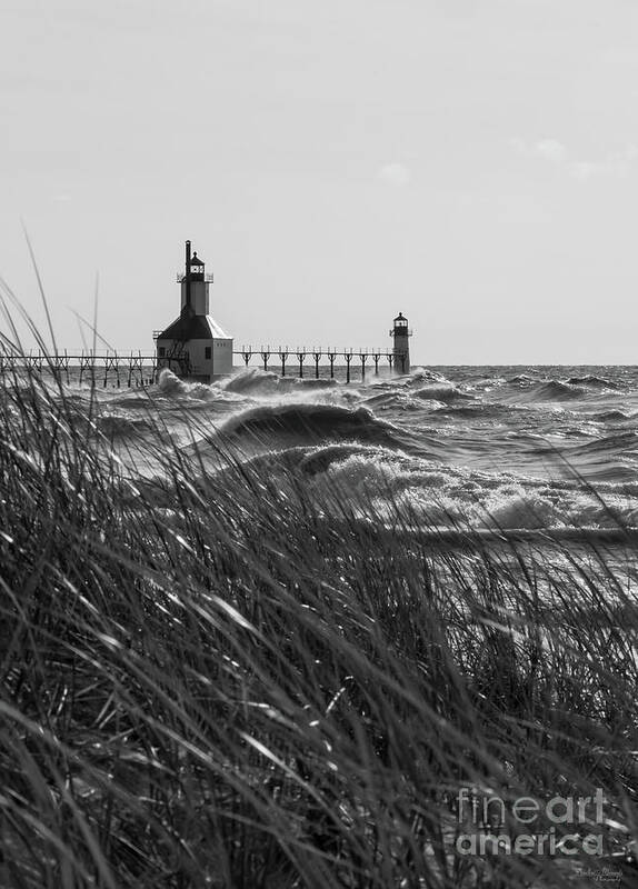 St Joseph Poster featuring the photograph St Joseph Behind Sea Oats Grayscale by Jennifer White