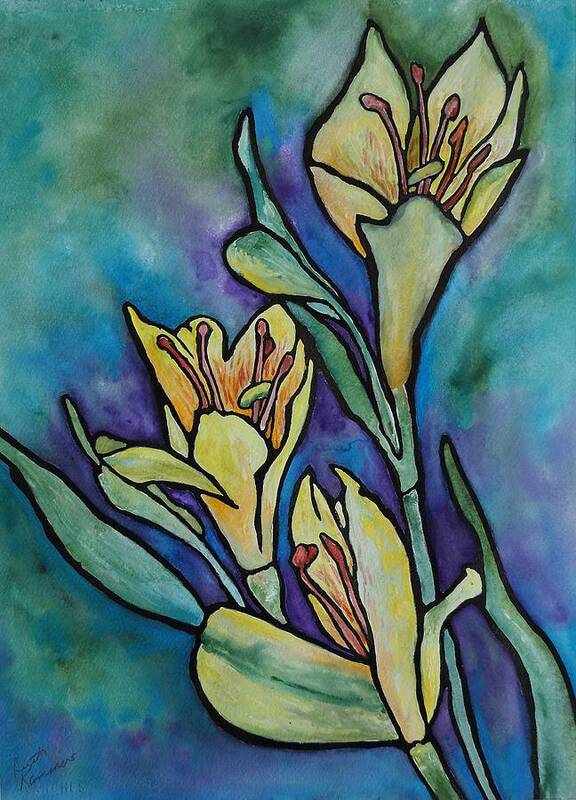 Flowers Poster featuring the painting Stained Glass Flowers by Ruth Kamenev