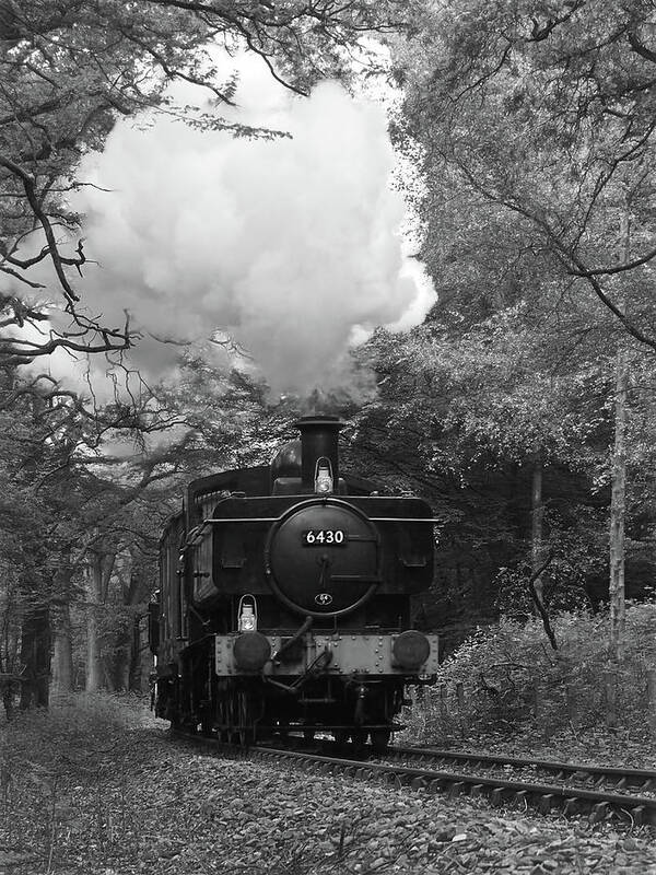 Old Steam Train Poster featuring the photograph Steam Train Approaching in Black and White by Gill Billington