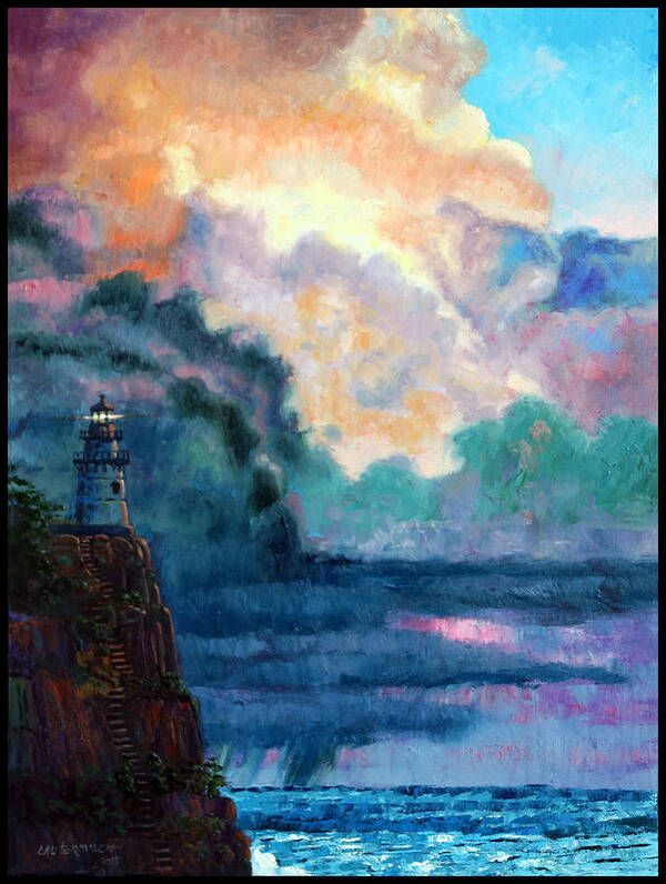 Sky Poster featuring the painting Steps To The Lighthouse by John Lautermilch