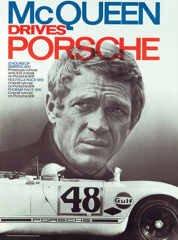 Steve McQueen Drives Porsche Poster by Georgia Clare - Pixels
