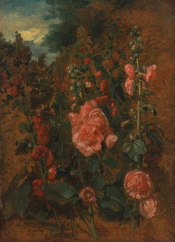 English Romantic Painters Poster featuring the painting Study of Hollyhocks by John Constable