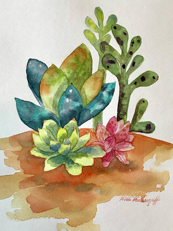 Succulents Poster featuring the painting Succulents by Hilda Vandergriff