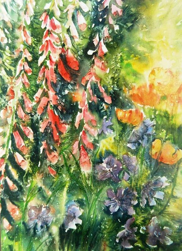 Summer Poster featuring the painting Summer Garden Light with Foxgloves by Trudi Doyle