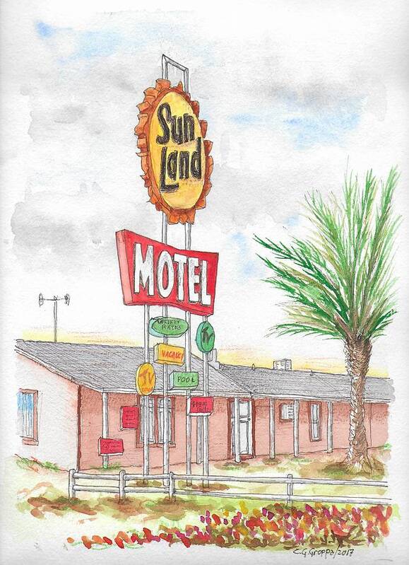 Sunland Motel Poster featuring the painting Sunland Motel, Route 80, Meza, Arizona by Carlos G Groppa