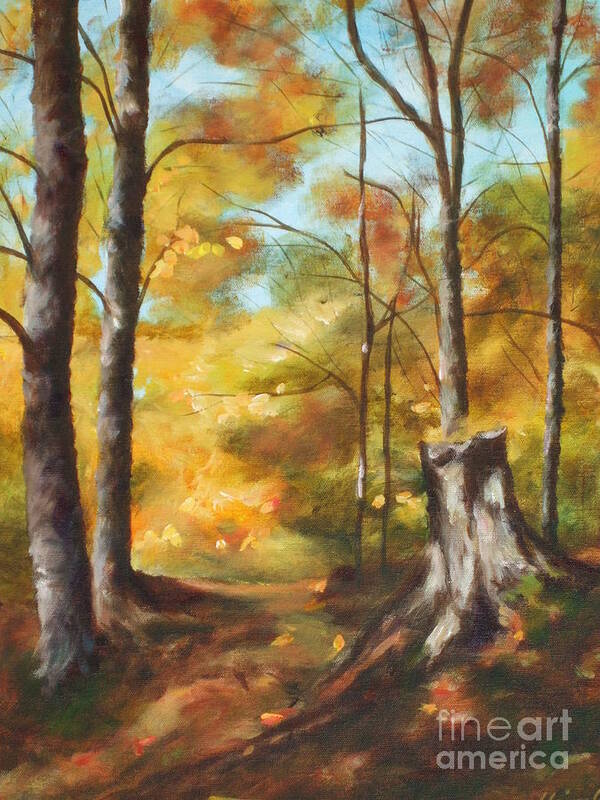 Painting Poster featuring the painting Sunlit Tree Trunk by Claire Gagnon