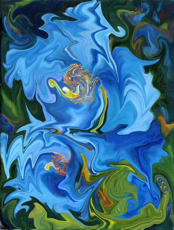 Abstract Poster featuring the painting Swirled Blue Poppies by Renate Wesley