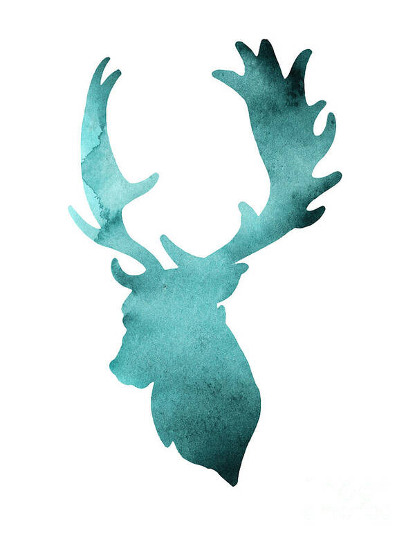 Deer Poster featuring the painting Teal deer watercolor painting by Joanna Szmerdt