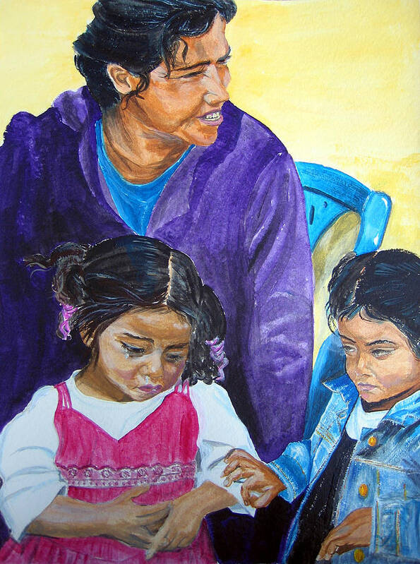 Santa Lastenias Poster featuring the painting Tender Moment of Compassion by Sarah Hornsby
