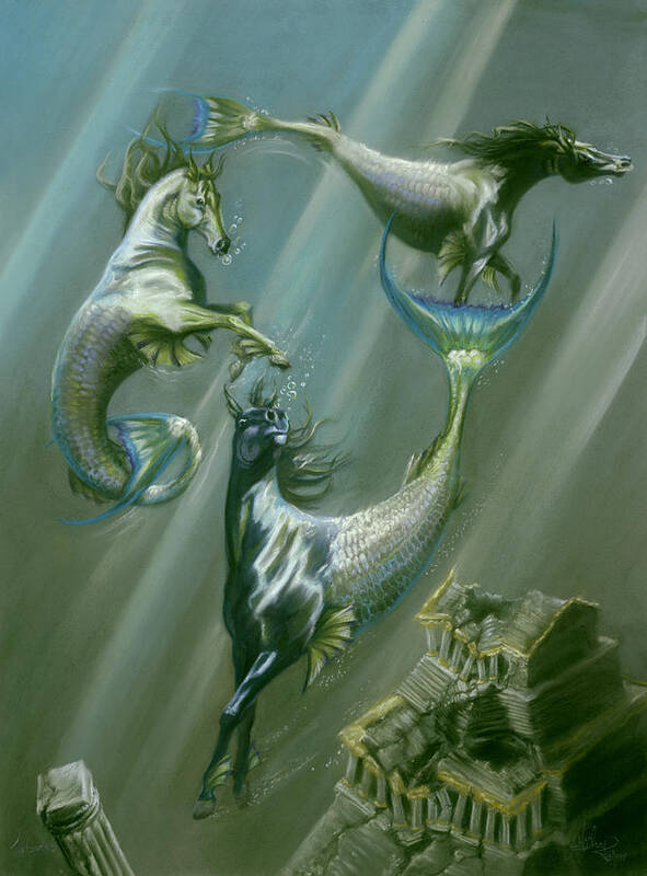 Hippocampus Poster featuring the pastel The Guardians by Kim McElroy