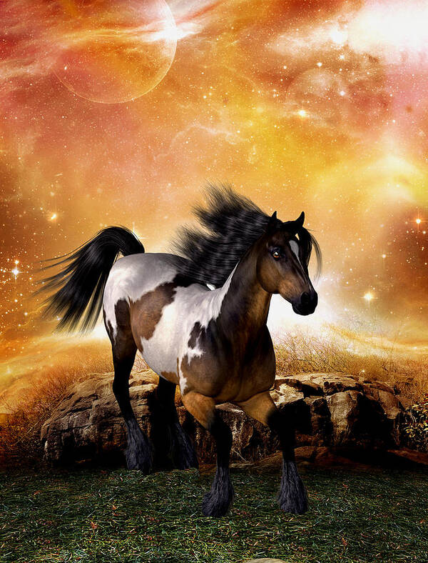 The Horse - Moonlight Run Poster featuring the digital art The Horse - moonlight run by John Junek