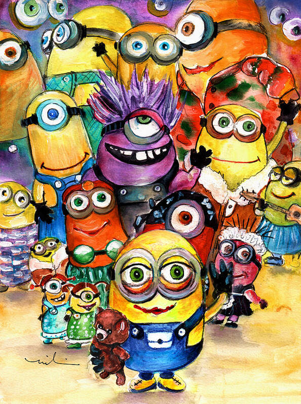 Animals Poster featuring the painting The Invasion Of The Minions by Miki De Goodaboom