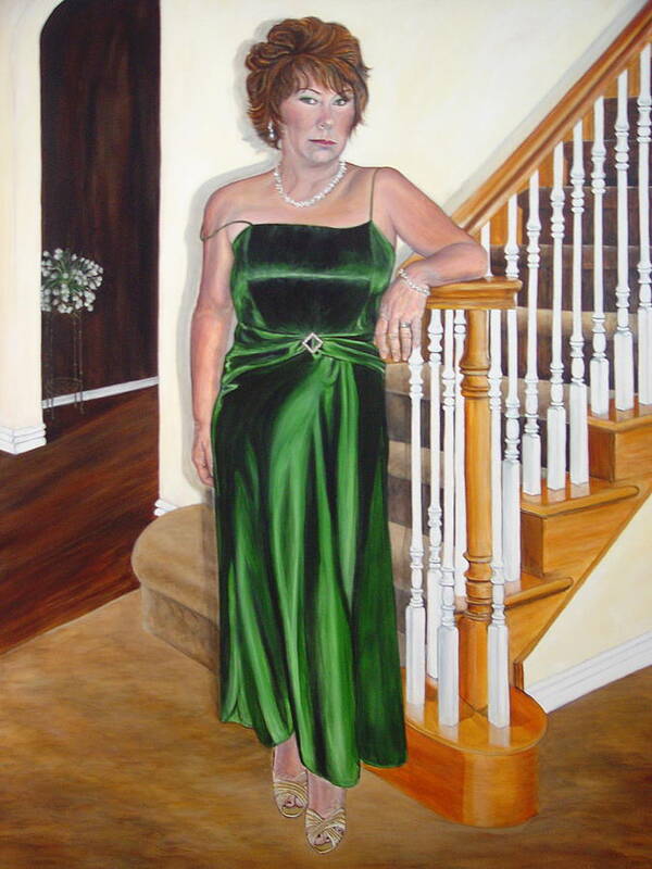 Self-portrait Poster featuring the painting The Lady in Green by Bonnie Peacher