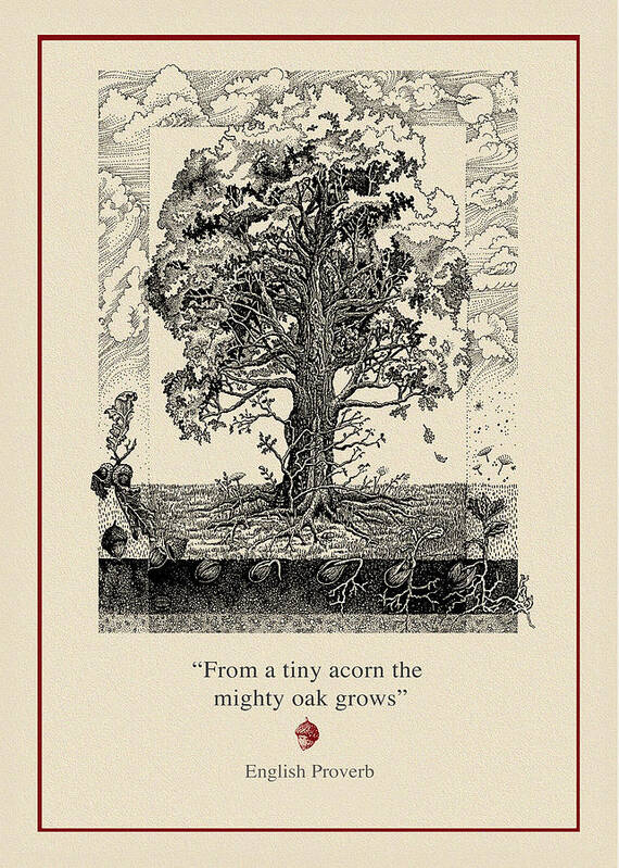 Oak Poster featuring the drawing The Mighty Oak by ErnestineGrindal SaraClarke