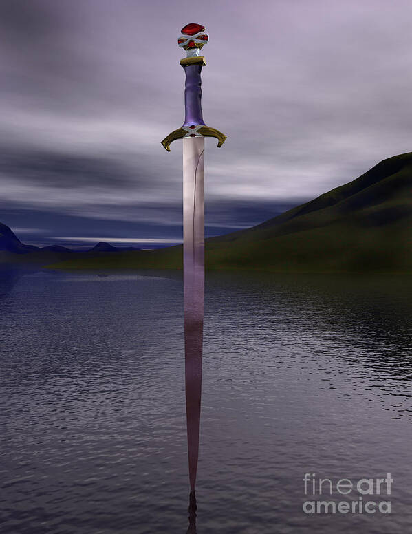 Arthur Poster featuring the digital art The sword excalibur on the lake by Nicholas Burningham