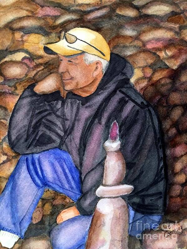 Man Poster featuring the painting Thinking Among His Rocks by Sue Carmony