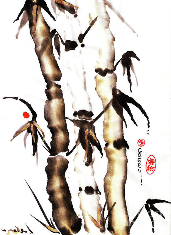 Sumi Poster featuring the painting Three Golden Graces by Casey Shannon