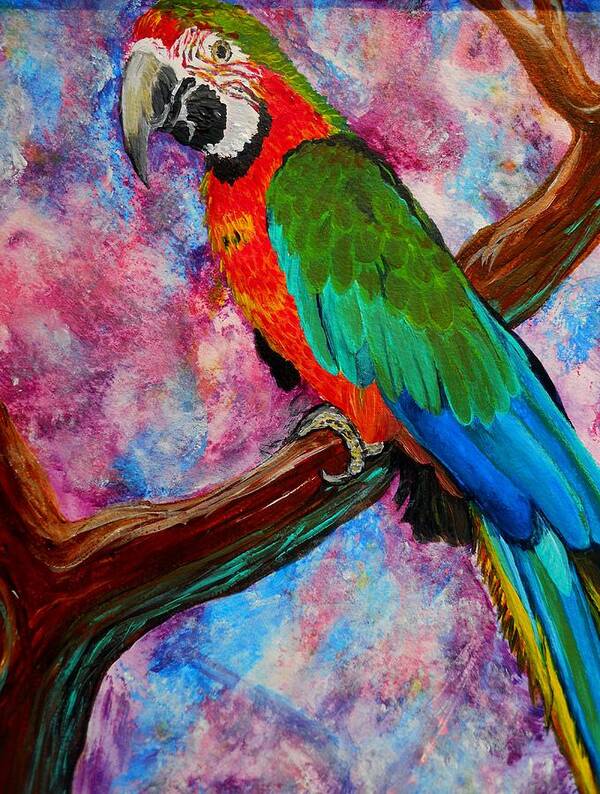 Birds Poster featuring the painting Tropical Parrot by Liz Borkhuis