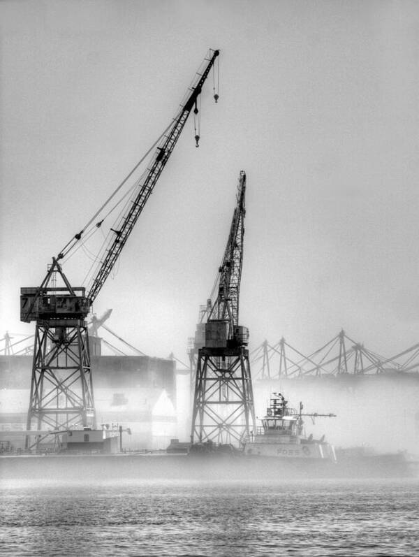 Los Angeles Harbor Poster featuring the photograph Tug with Cranes by Joe Schofield