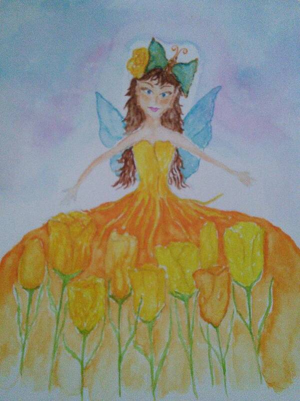 Yellow Tulip Poster featuring the painting Tulip Fairy by Susan Nielsen