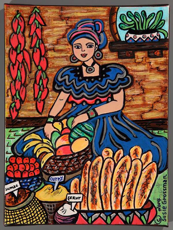 Red Peppers Poster featuring the painting Turkish Vendor by Susie Grossman