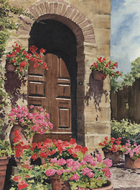 Flowers Poster featuring the painting Tuscan Door by Sam Sidders