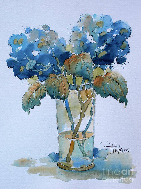 Flowers Poster featuring the painting Two Blue Hydrangea by Joyce Hicks