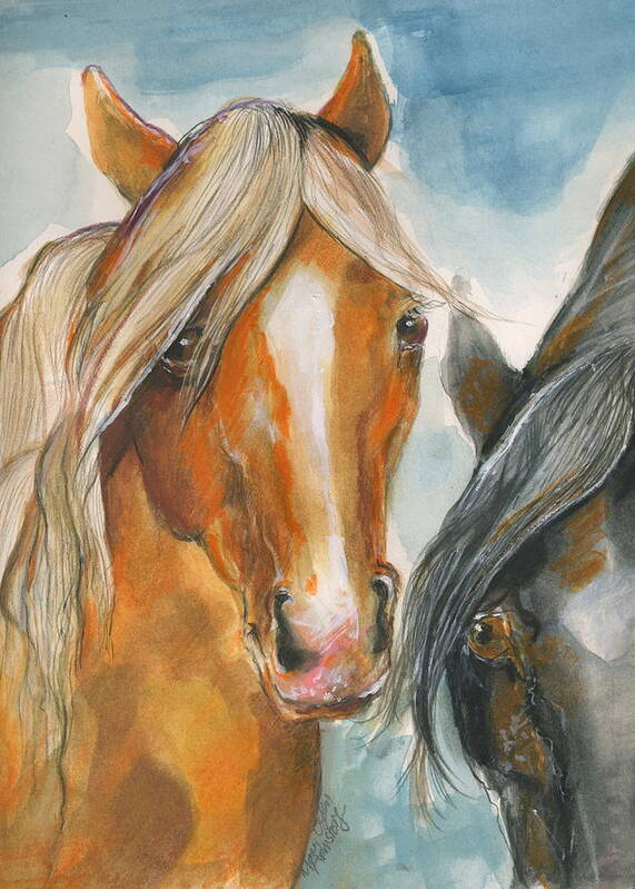 Horses Poster featuring the painting Two Horses by Mary Armstrong