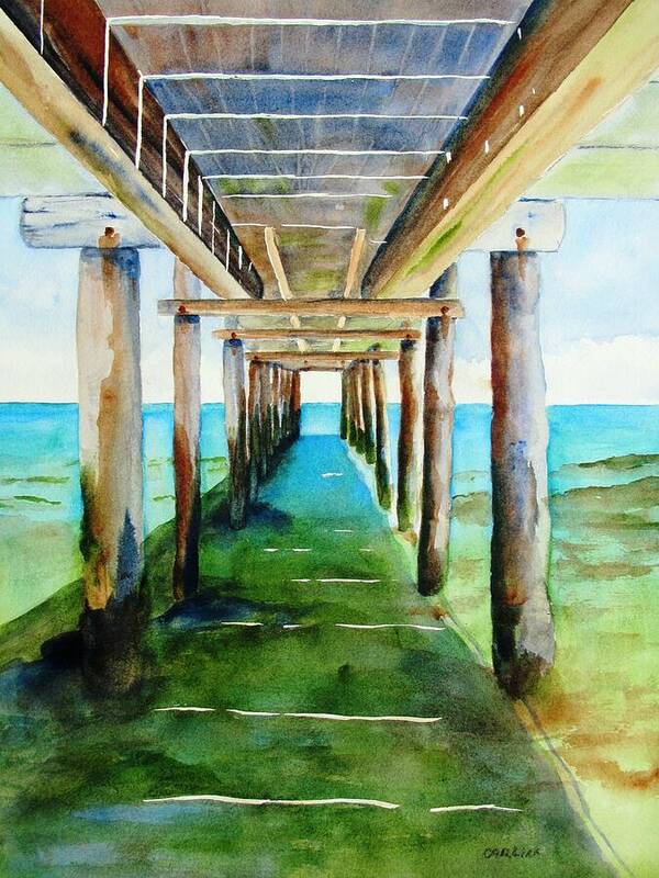 Pier Poster featuring the painting Under the Playa Paraiso Pier by Carlin Blahnik CarlinArtWatercolor