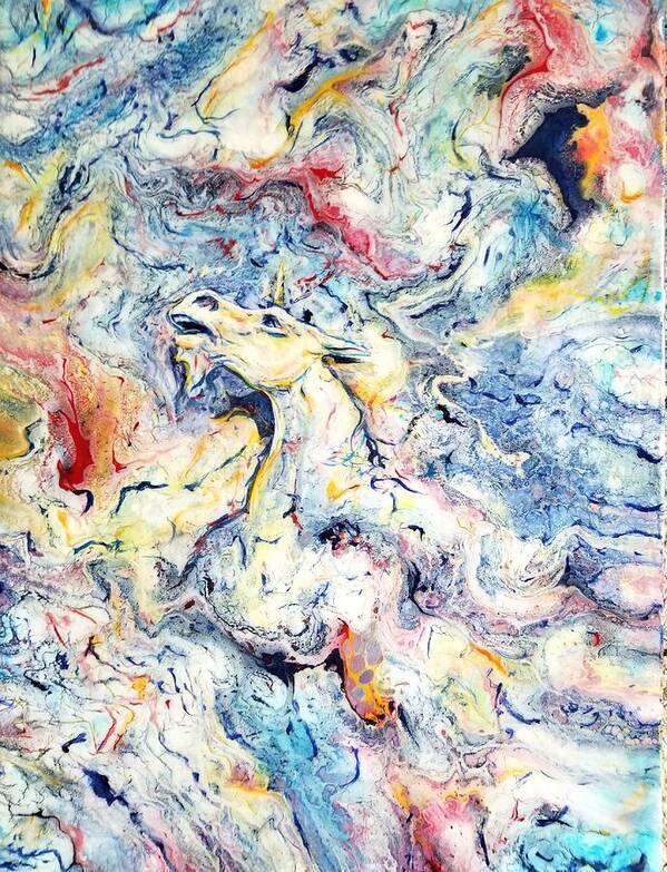 Unicorn Rainbow Magic Sky Fantasy Abstract Poster featuring the painting Unicorns and Rainbows by Gail Butler