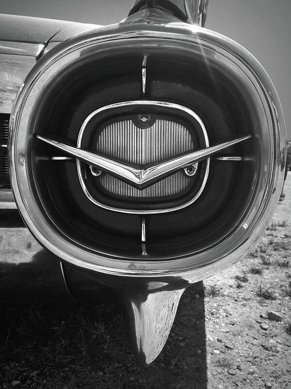 Kelly Hazel Poster featuring the photograph Vintage Tail Fin in Black and White by Kelly Hazel