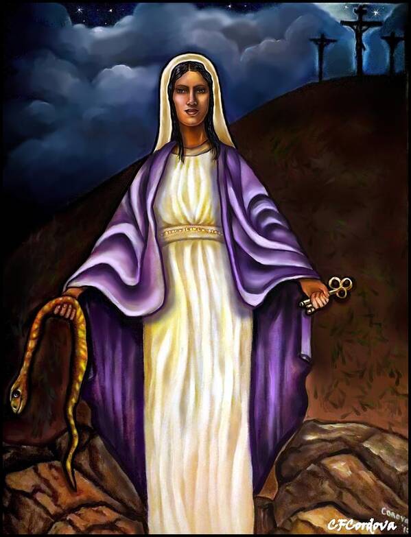 Virgin Mary Poster featuring the painting Virgin Mary- The Protector by Carmen Cordova